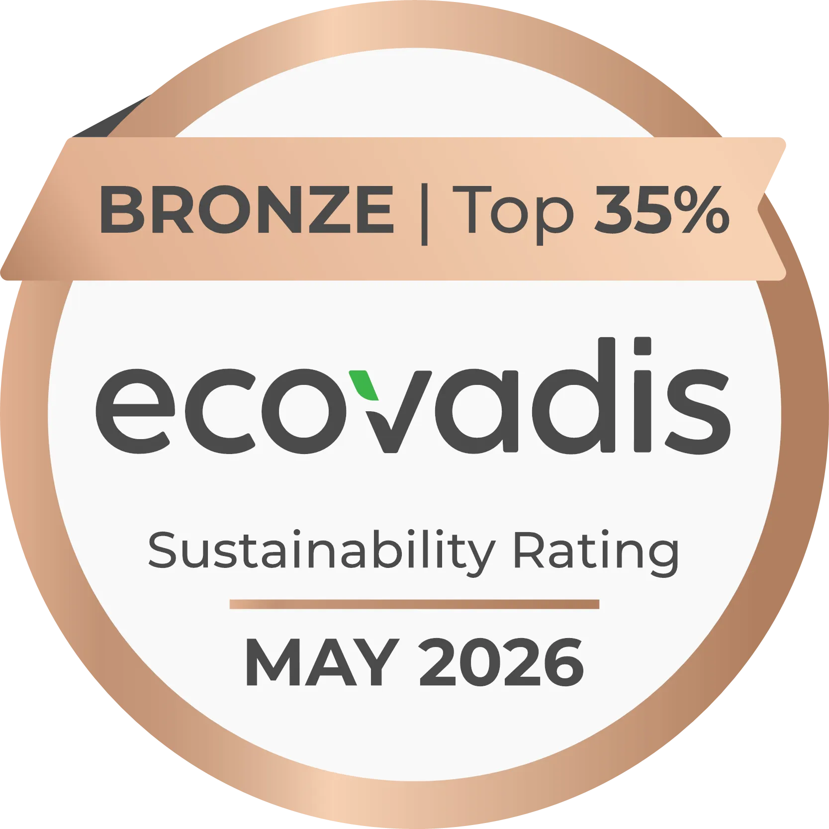 Medalha EcoVadis Bronze – Top 35% em Sustainability Rating, maio de 2026